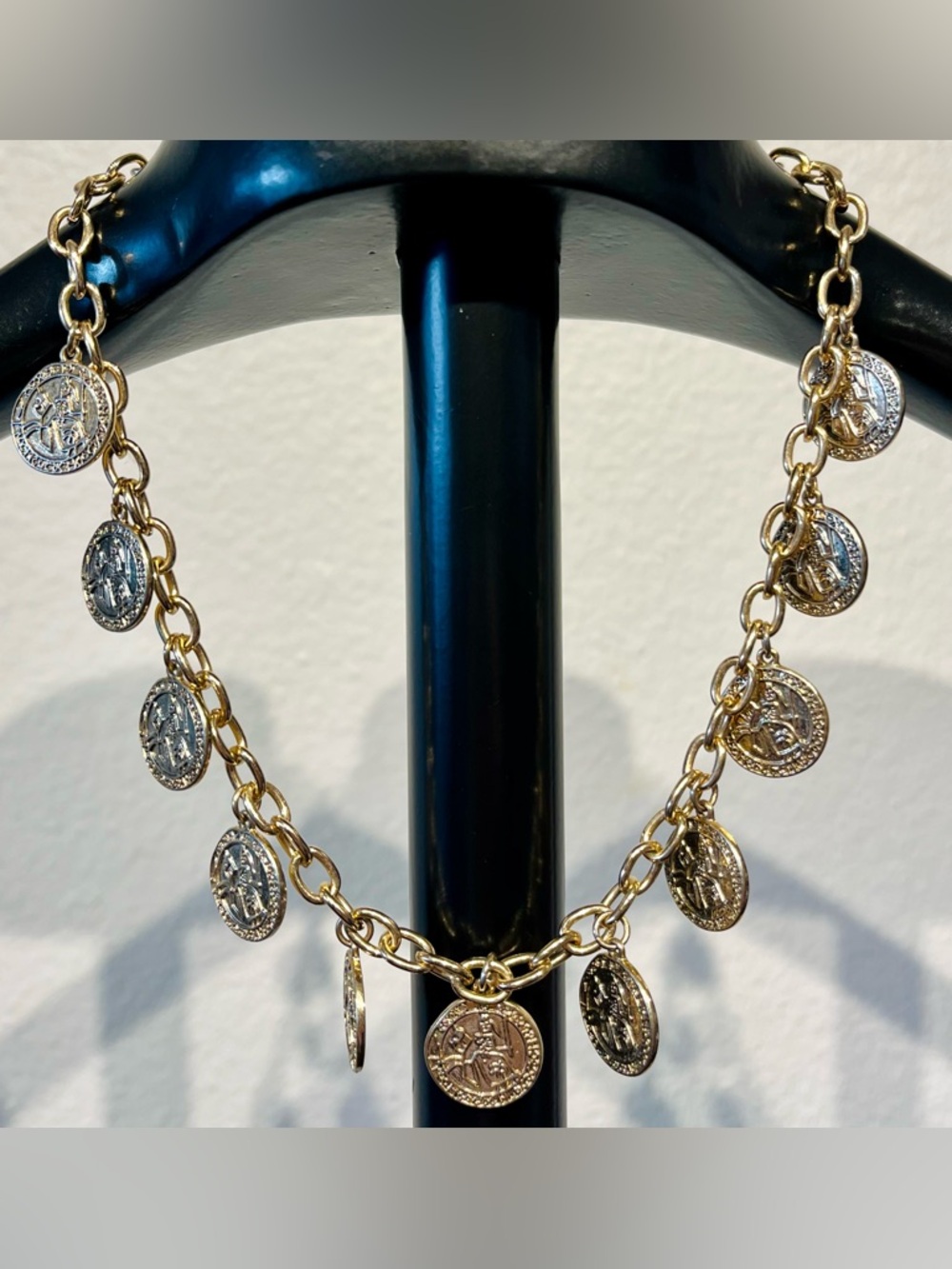Vintage Gold Tone Coin Charm Necklace